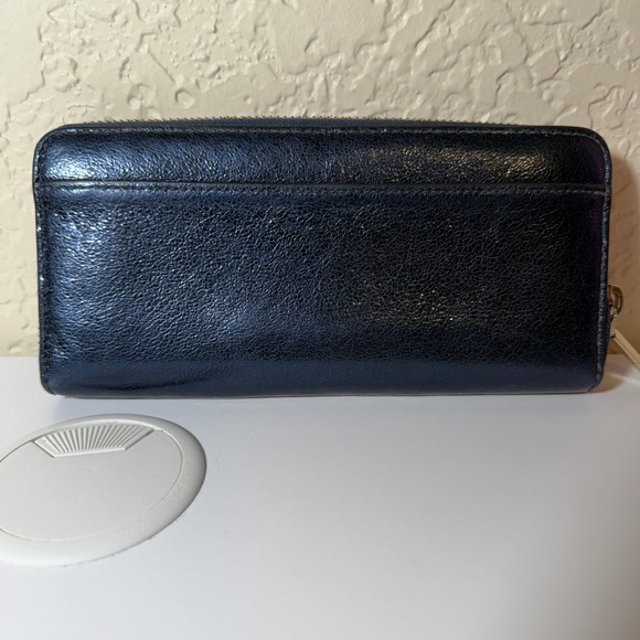 Kate Spade NY Metallic Night Navy Blue Leather Zip Around Continental Wallet - Picture 5 of 13